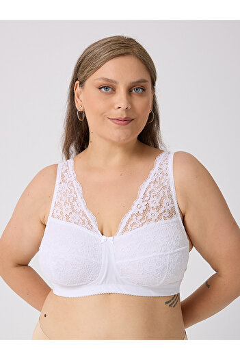 Brandpanty Women's White Lace Thick Strap Wireless Minimizer Bra 5938090-Nancy