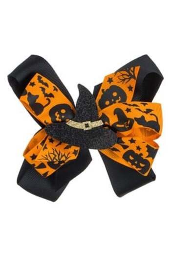 Jumbo Hair Clip with Black and Orange Bow, Witch Hat & Black Glitter - 13 cm