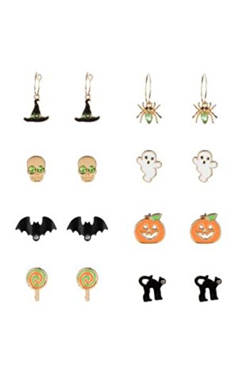 Silver Star Set Earrings with Different Halloween Designs - 8 pairs