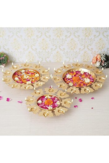 Generic Diya Shape Flower Decorative Urli Bowl - Handcrafted Metal Bowl for Floating Flowers and Tea Light