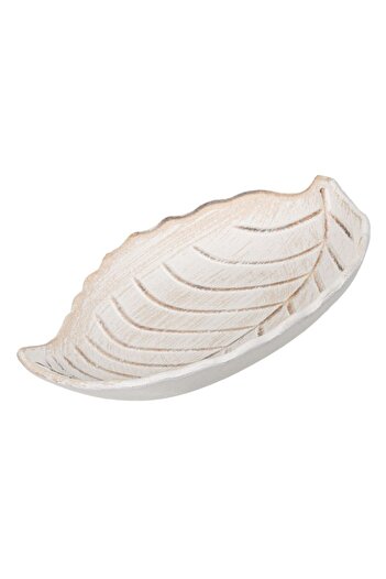 SHOPIENS Decorative Wooden Tray, Leaf Design, Beige, 18x13x3.5 cm