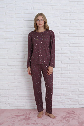 Pijamoni Women's Milan Fabric Crew Neck Plum Pajama Set - 7600