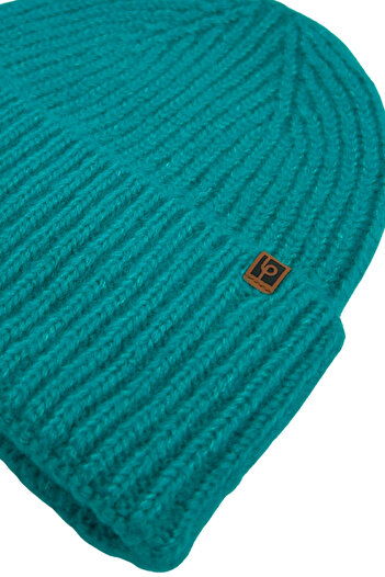 Sofist İstanbul Turquoise Unisex Beanie Lp Collection Turquoise Soft Wool Folded Ribbed Knit Beanie