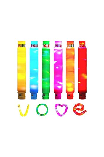 OEM Set 6 Tuburi Antistres, cu Lumina LED, Fidget Pop Tube, 20x2 cm
