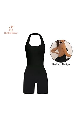 Hottie diary [Hottie Diary] Women's Halter Neck Sculpting Romper – Open Backculpt your curves and move Bodysuits