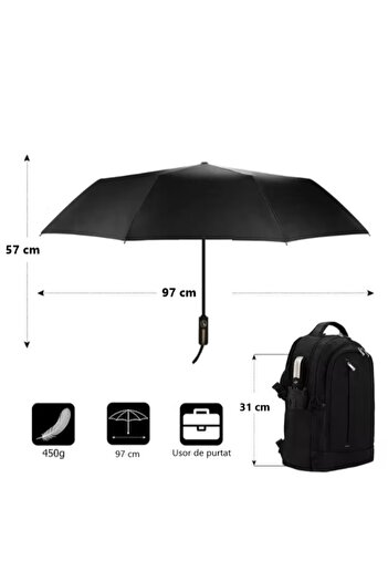 SyaMAG Umbrella, foldable, automatic, handle with button and strap, open diameter 97 cm