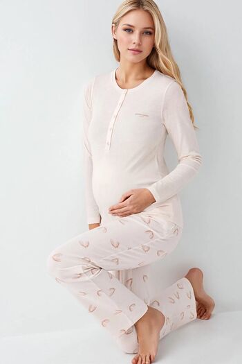 Pierre Cardin Women's Maternity Clothing Cotton & Modal Long Sleeve Pajamas Set Ol.Pc.906.6.001
