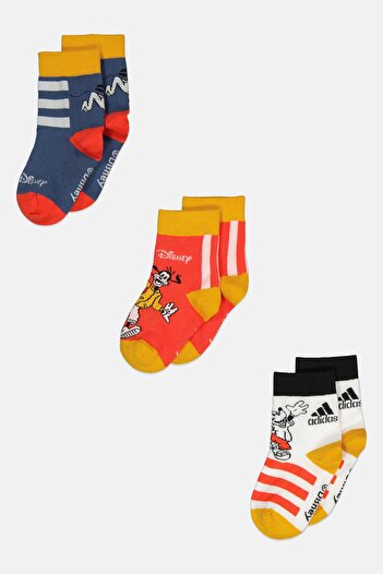 adidas x Disney Toddlers Boy 3 Pcs Brand Logo Crew Socks, Orange/White/Grey