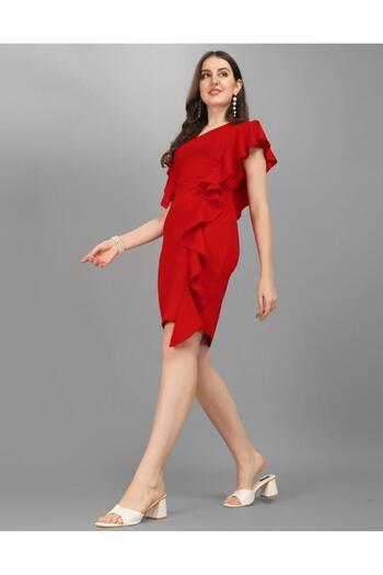 iza Red Ruffled Bodycon Dress
