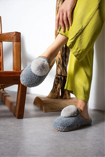 Behtah Kundura Women's Pompom Patterned Postpartum Non-Slip Lightweight Sole House Slippers Furry Slippers Dowry Bundle