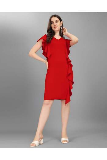 iza Red Ruffled Bodycon Dress