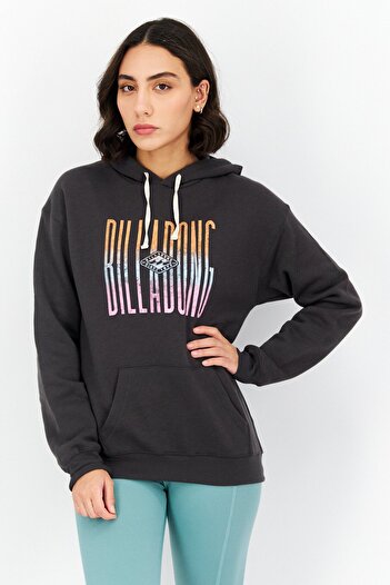 BİLLABONG Women Hood With Drawstring Long Sleeve Brand Logo Sweatshirts, Grey