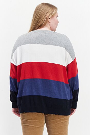 Tommy Hilfiger Women Plus Size Crew Neck Colorblock Sweater, Grey