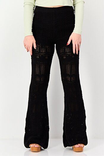 Don't Call Me Jennyfer Women Regular Fit Crochet Flare Pants, Black