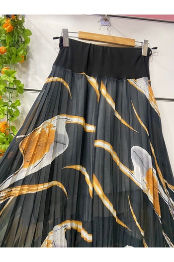 edu collection Midi Length Patterned Chiffon Bell Skirt Length 85 cm