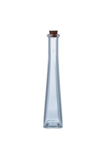 SHOPIENS Decorative Liqueur Bottle, Square Base, 140 ml, Cork Stopper, Transparent