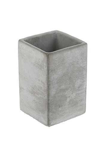 SHOPIENS Toothbrush Holder, Cement, Square, Light Grey, 7x7x11 cm