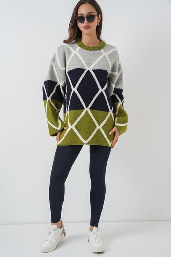 Hiccup Bdart Round Neck Oversized Ribbed Knit Sweater