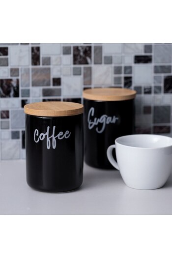 ANTBRO Ceramic Jar with Bamboo Lid, Coffee, Black, 0.8L