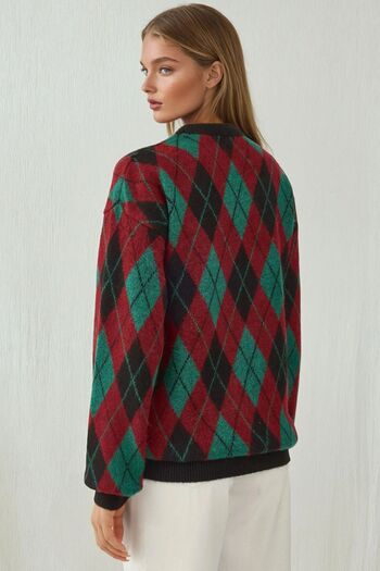 Hiccup Bdart Long Sleeve Geometric Pattern Knit Sweater