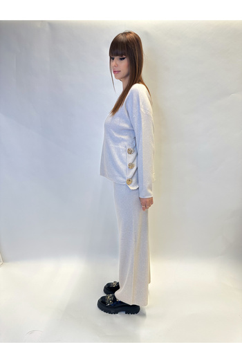 IFASTFASHION Women's casual set made of fine knitwear - loose blouse and straight pants, gold side details