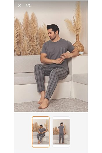 LİLA PİJAMA Cotton Combed Short Sleeve Men's Pajama Set Woven Fabric