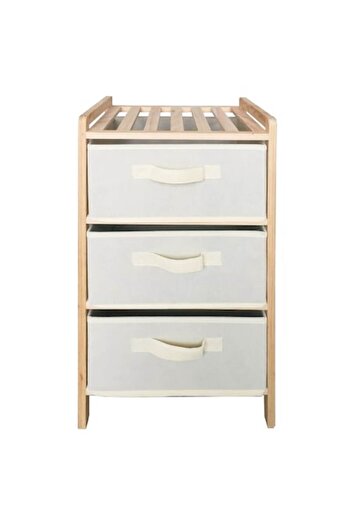 SHOPIENS MDF wooden shelf, 3 textile drawers, 32x26x60 cm