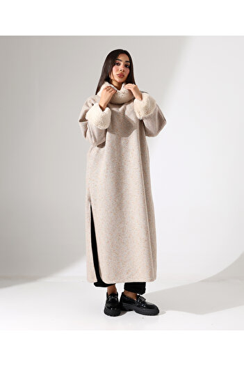 Fi'l Arz Fashion Women's Fur Detail Long Plus Size Dress