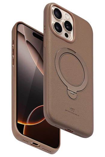 Fuchsia iPhone 14 Pro Max Vapor Leather Case with Magsafe Stand - Gold