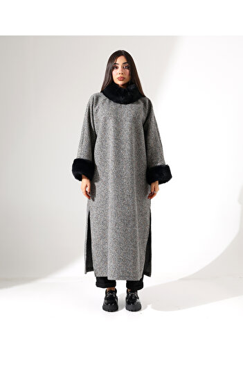 Fi'l Arz Fashion Women's Fur Detail Long Plus Size Dress