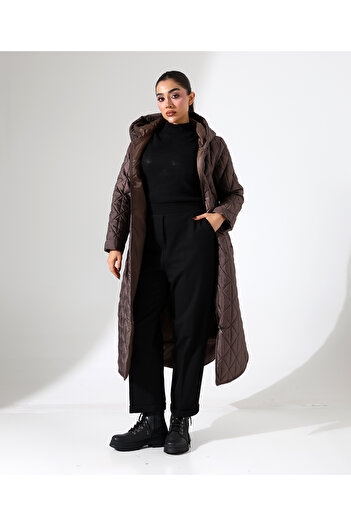 Fi'l Arz Fashion Γυναικείο μακρύ καπιτονέ παλτό μεγάλου μεγέθους