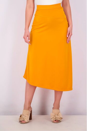 Reserved Women Plain Midi Skirt, Orange