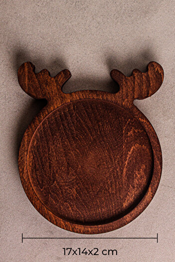 Snippy Deer - Yılbaşı Geyik Desenli Ahşap Çerezlik Sunum Tabağı Sunumluk Servis Tabağı
