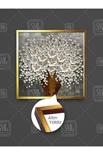SML TABLO Buchet de flori albe crocante într-o ghiveci de lut, margarete, decor modern, pictură pe pânză pătrată înrămată