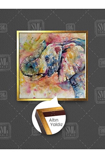 SML TABLO Artă abstractă cu elefant colorat, animal african, decor modern, pictură pătrată pe pânză înrămată