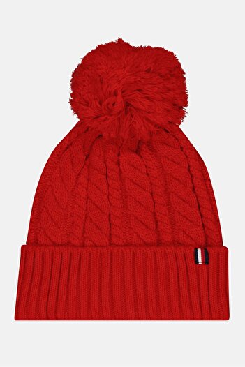 Tommy Hilfiger Women Brand Logo Pom Cuff Cap, Red