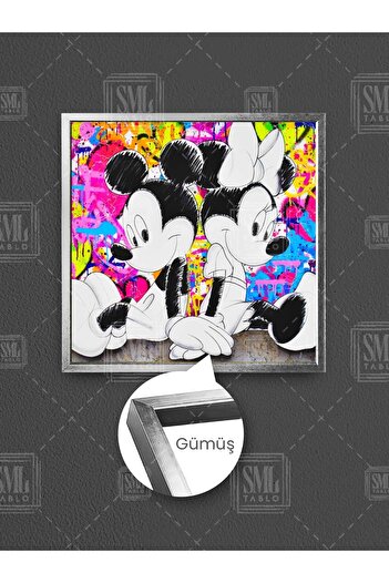 SML TABLO Minnie și Mickey Grafitti Miki și Mini Mouse Love Banksy Decor Pictură pătrată pe pânză înrămată