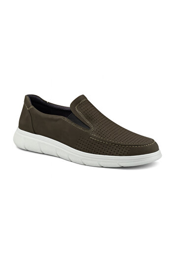 Growish Gr0398 Genuine Nubuck Leather Khaki Color Hole Patterned Lightweight White Poly Sole Shoes