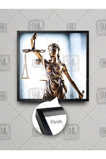 SML TABLO Statuia Justitiei din aur, cu ochii închiși, Themis, cântare, birou de justiție, pictură pe pânză pătrată înrămată