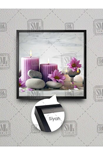 SML TABLO Lumânări liliac Pietre zen Flori violet Decor pentru salon de masaj spa Pictură pătrată pe pânză înrămată