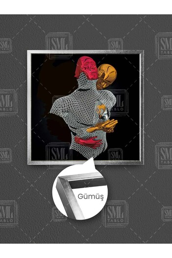 SML TABLO Tablou pătrat înrămare într-un cadru, cu cuplu de îndrăgostiți romantici, învelit în metal galben și roșu