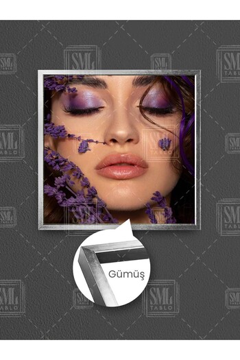 SML TABLO Pictură pe pânză pătrată înrămată cu lavandă uscată și machiaj violet pentru salon de frumusețe pentru femei