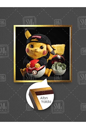 SML TABLO Pokemon drăguț și pictură de pânză pătrată cu rama de fulger Poketopu Pikachu de lux