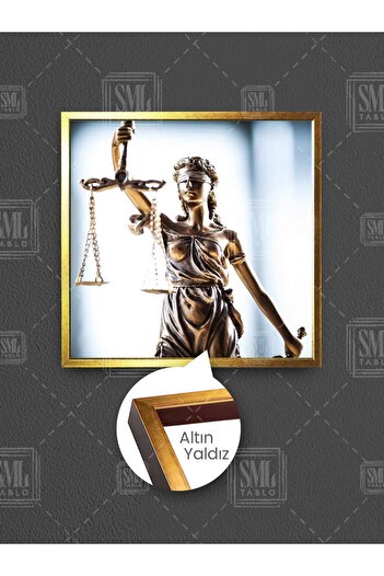 SML TABLO Statuia Justitiei din aur, cu ochii închiși, Themis, cântare, birou de justiție, pictură pe pânză pătrată înrămată