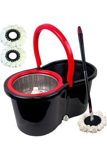 HYX Easy Spin Mop and Bucket Set, 360-Degree Rotation, 110 cm Stainless Steel Handle