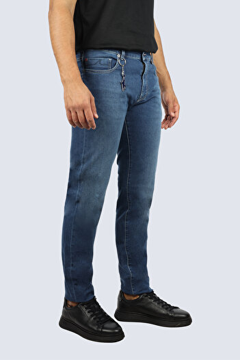 PAUL&SHARK Men's Regular Fit Vintage Patterned Cotton Denim Blue Trousers 15314100-J02