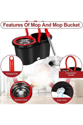 HYX Easy Spin Mop and Bucket Set, 360-Degree Rotation, 110 cm Stainless Steel Handle