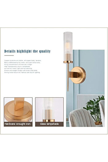AFN LIGHTINGS Stylish Modern Gold 1 Light Wall Sconce With Clear Cylindrical Glass Shade Wall Lamp V