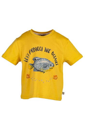 Ozmoz By Mukadder Özden Organic Yellow Printed Summer Girl's T-Shirt