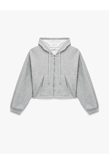 Koton Shardonlu Hooded Printed Glitter Pocket Detailed Zippered Sweatshirt